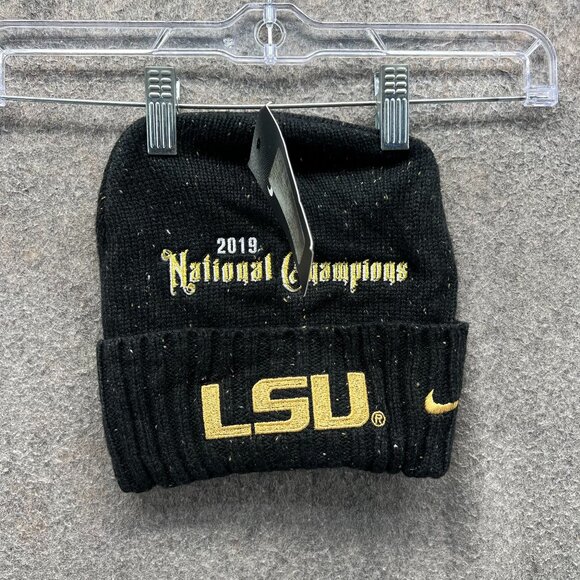 Nike LSU Tigers Beanie Black Gold Cuffed Hat NWT 2019 National Champions Knit - Picture 1 of 11